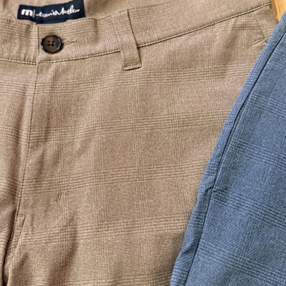 Mens Travis Mathew Grommet Golf Shorts 32 Khaki Aegean Blue Plaid Lot of 2 EUC! - Picture 7 of 10